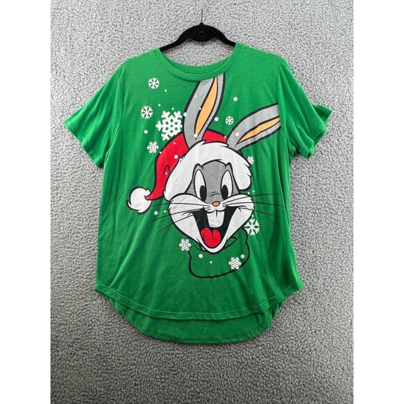 Looney Tunes Bugs Bunny Christmas Graphic T-Shirt Size XXL Green  High Low - Picture 1 of 8